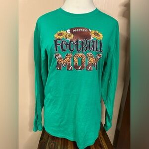NEW Port and Company Green Football Mom Long Sleeve Tee Size Large